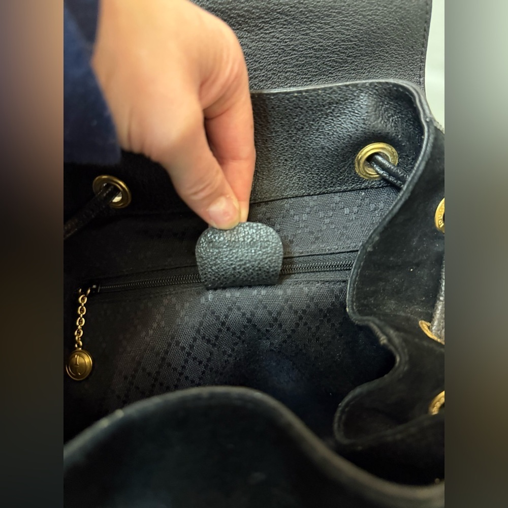 GUCCI‎ Vintage Y2K Unisex Black Suede & Leather Trim Bamboo Medium Backpack - Picture 15 of 16